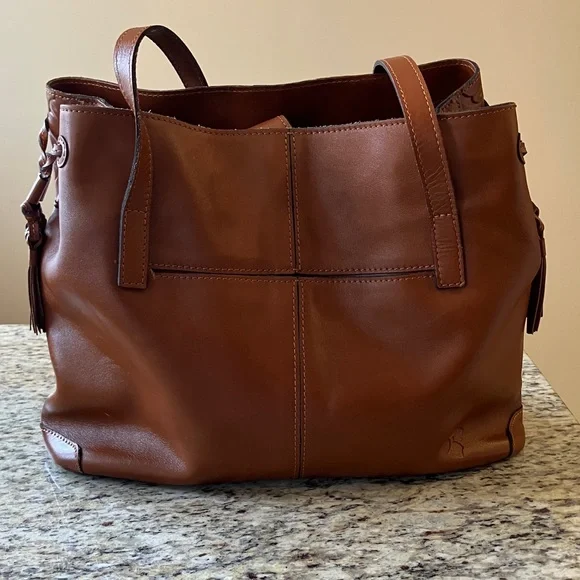 Patricia Nash Embossed Leather Large Tote Brown Tooled Floral Suede Shoulder Bag - Picture 4 of 17